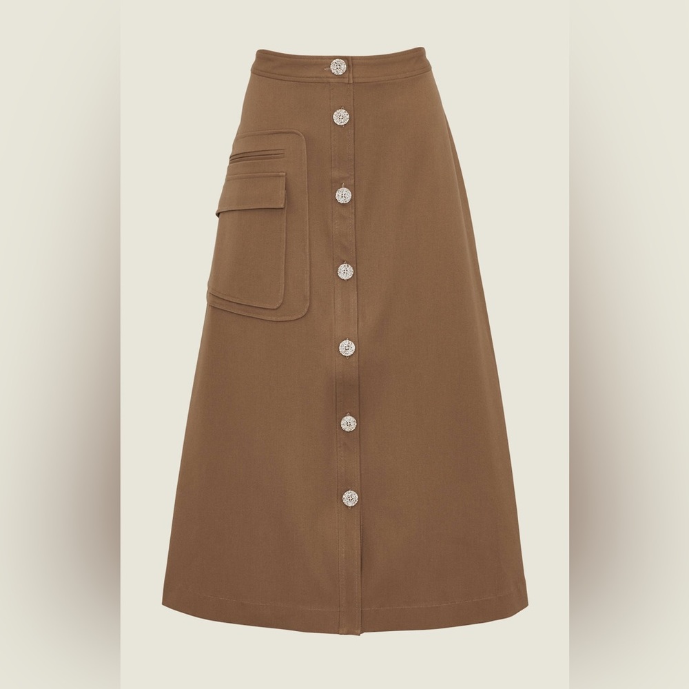 NWT Pearl by Lela Rose Stretch Cotton Button Front Skirt in Camel - Picture 6 of 15